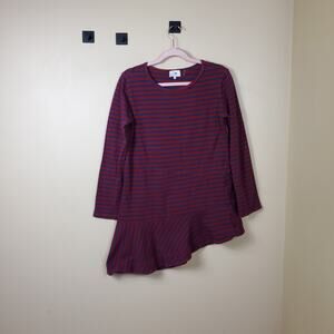 Kinly Directional Stripe Asymmetrical Hem Tunic Knit Blouse Size L